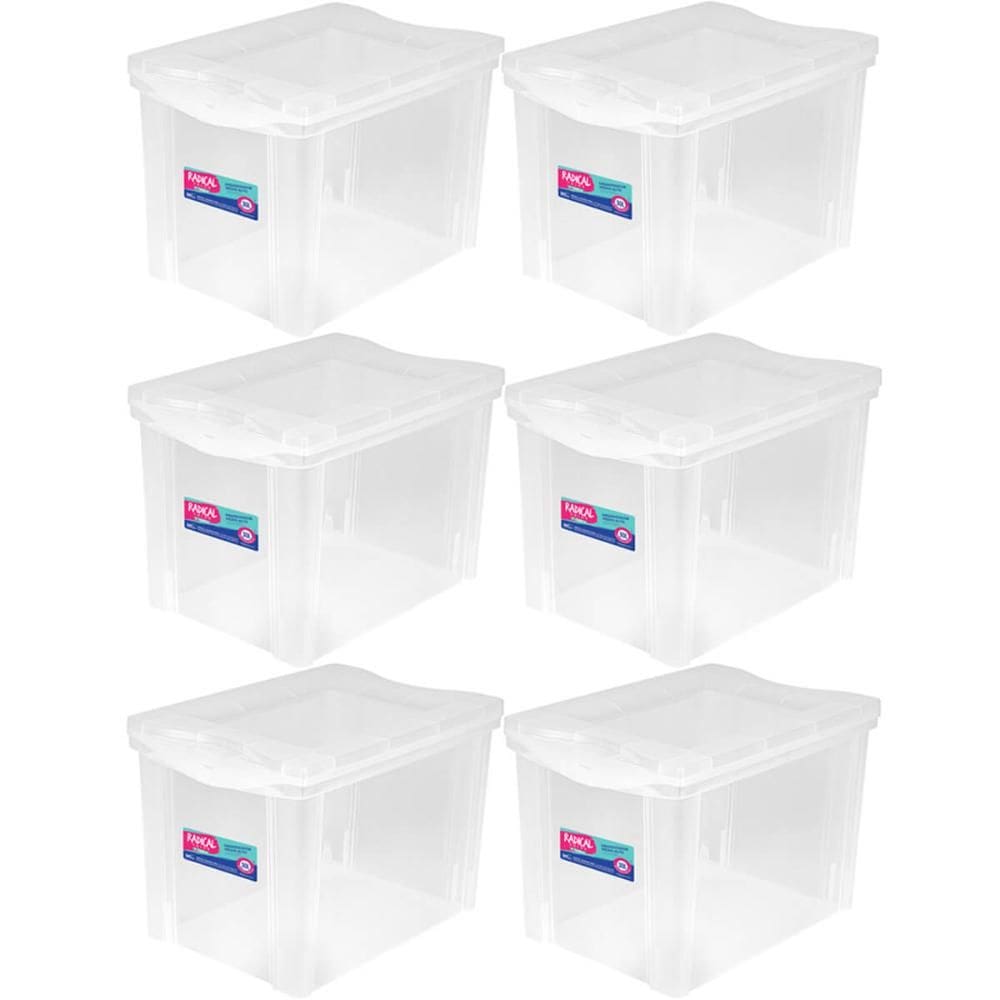 6 Caixas Organizadoras Plásticas Média Alta 30L Ordene Transparentes Radical Color