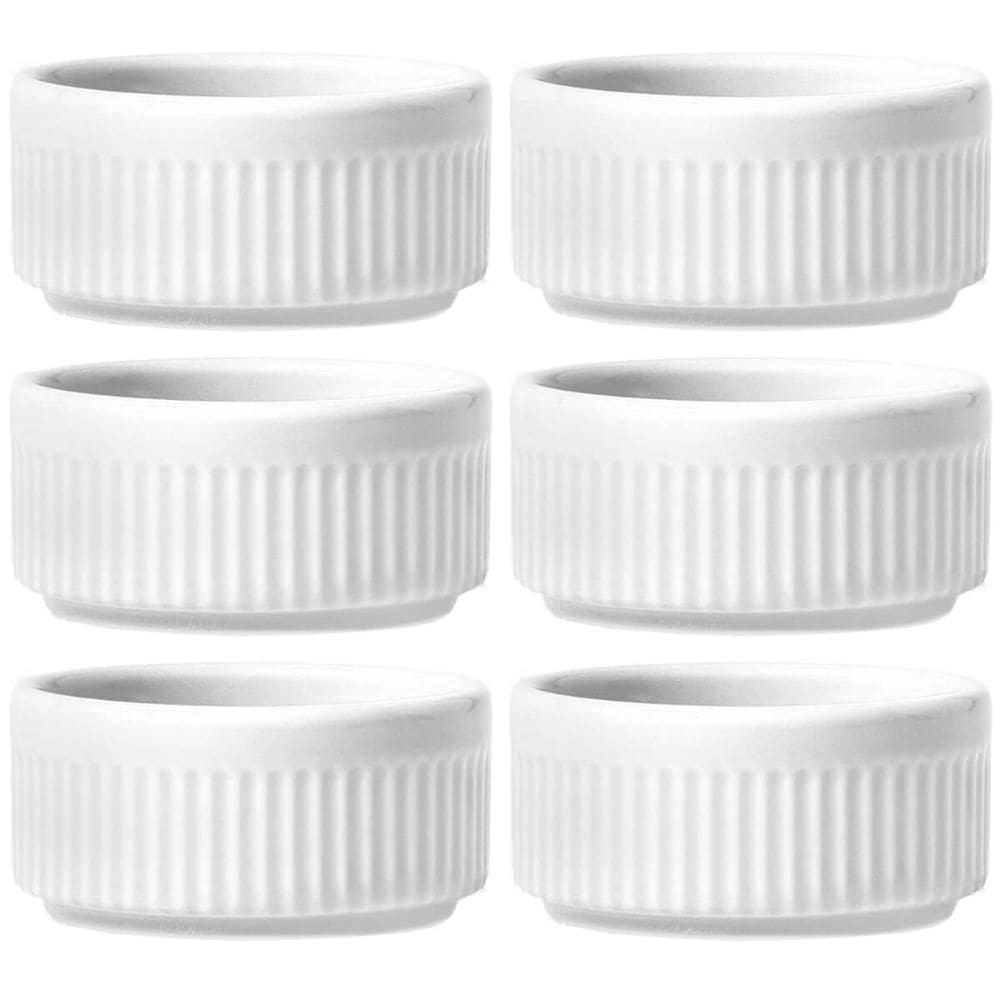6 Ramekins Tigelas Porcelana 130ml Canelado Germer Branco Molhos Crème Brûlée