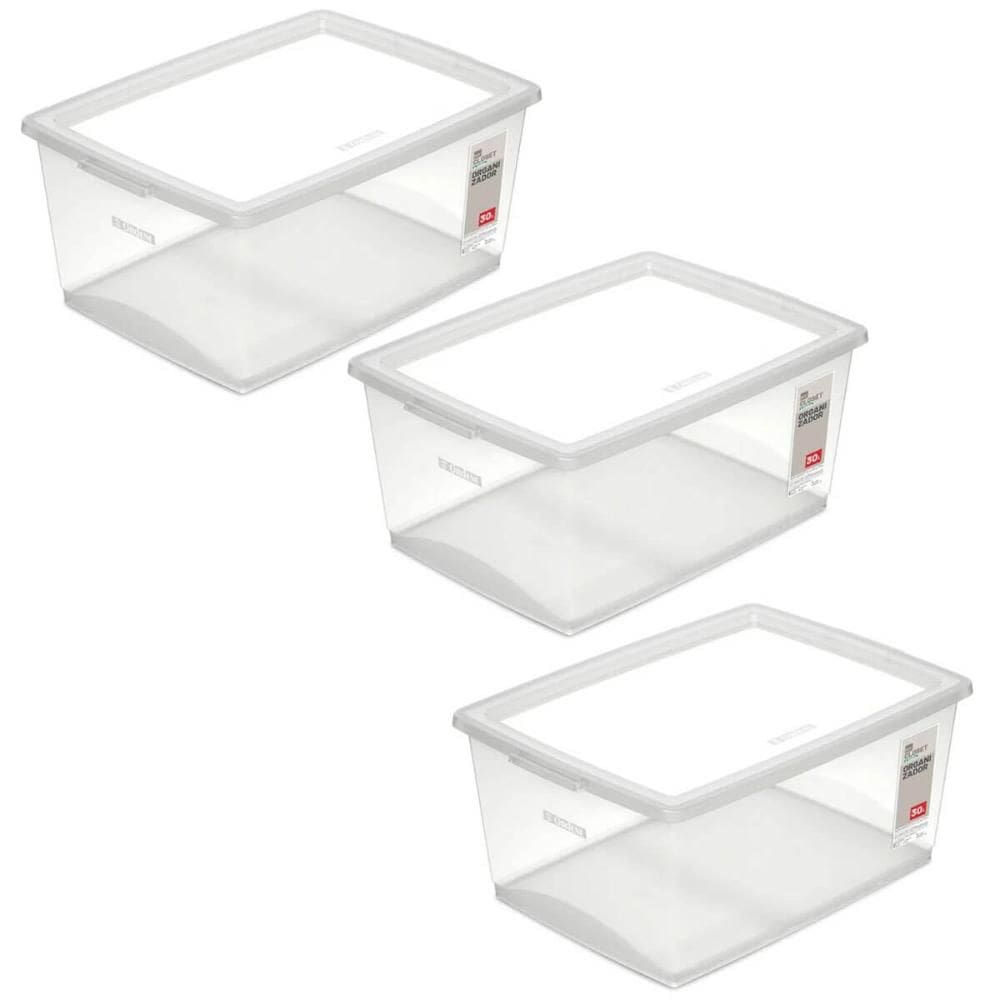 3 Caixas Plásticas Cesto Organizador com Tampa 30L Brinquedos Closet Incolor