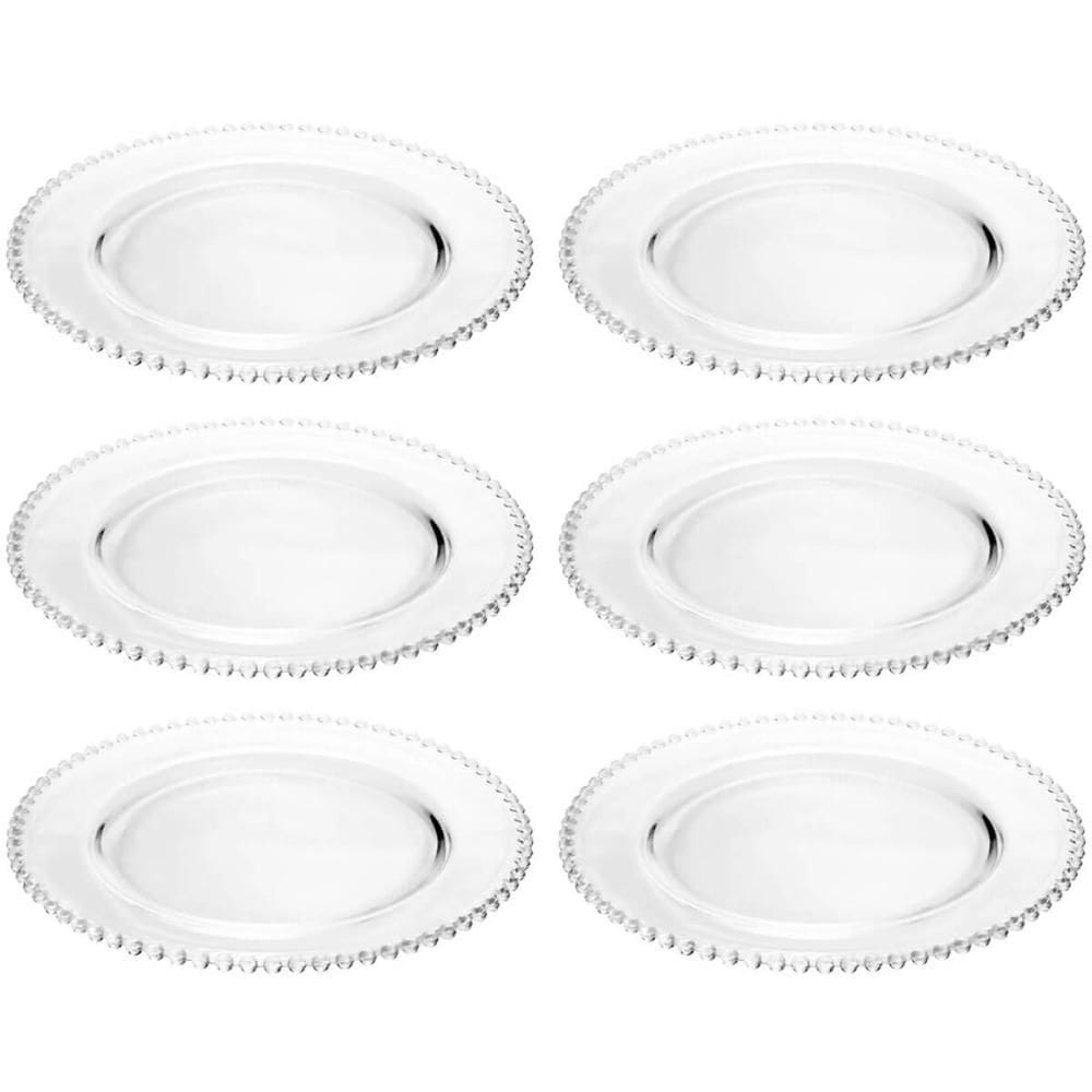 Kit 6 Sousplat de Cristal Wolff 32cm Lugar Americano Redondo Mesa Posta Eventos
