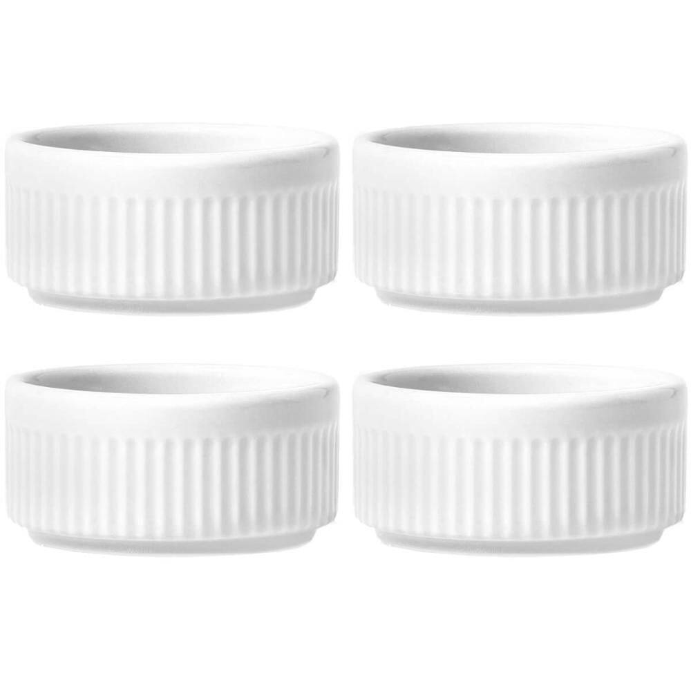 4 Tigelas Ramekins Porcelana Branca Médio Canelado Germer Creme Molho