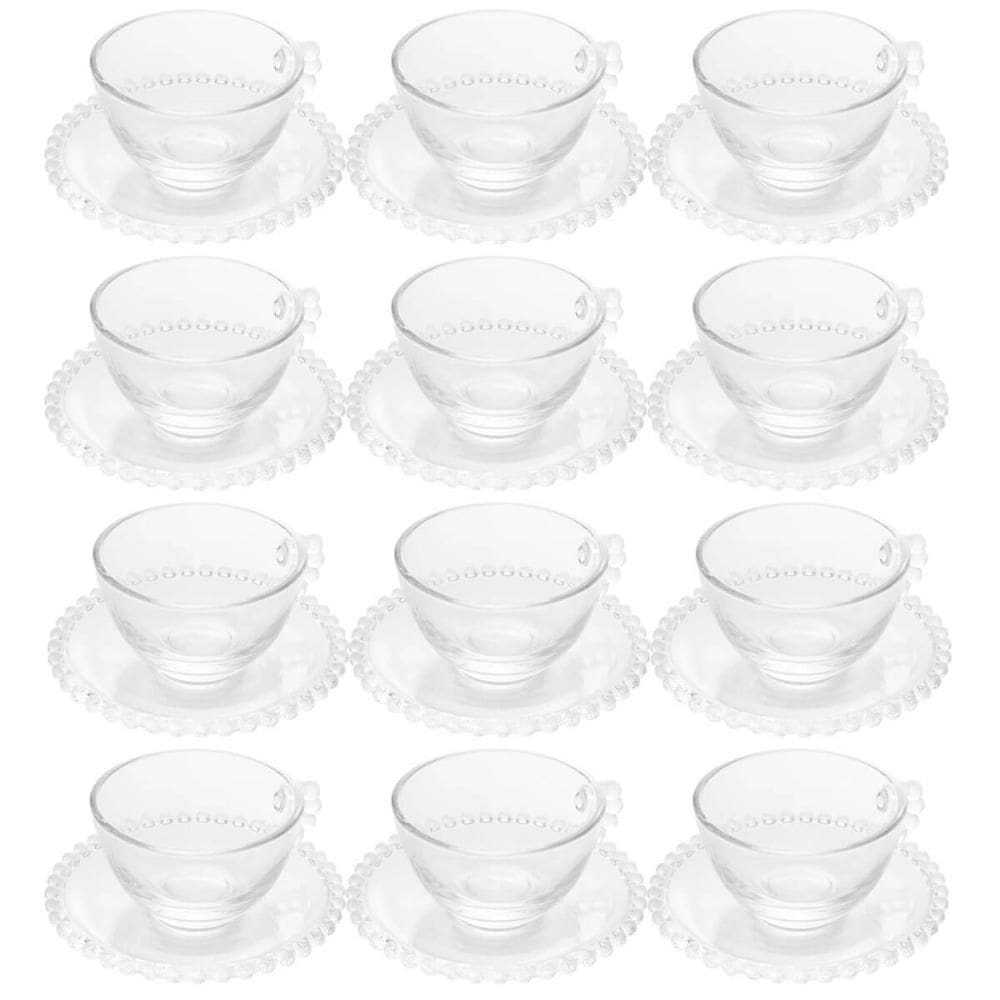 Jogo 12 Xícaras Cristal com Pires 180ml Café Chá Wolff Pearl Incolor Mesa Posta