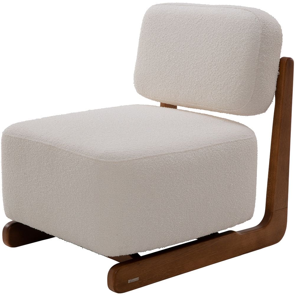 Poltrona Decorativa Orgânica Sala Living Pés Madeira Luiza L02 Bouclê Creme - Lyam Decor