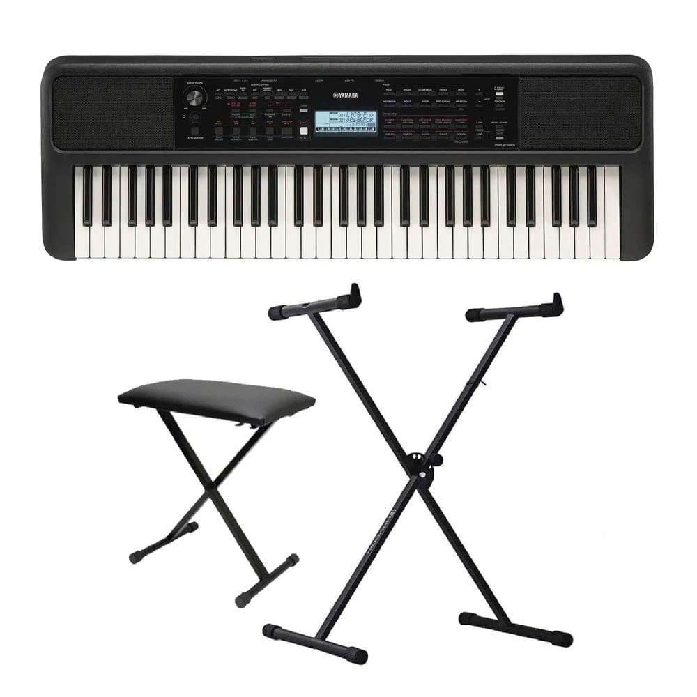 Teclado Yamaha PSR-E383 Preto Arranjador 61 Teclas + Suporte + Banqueta em X