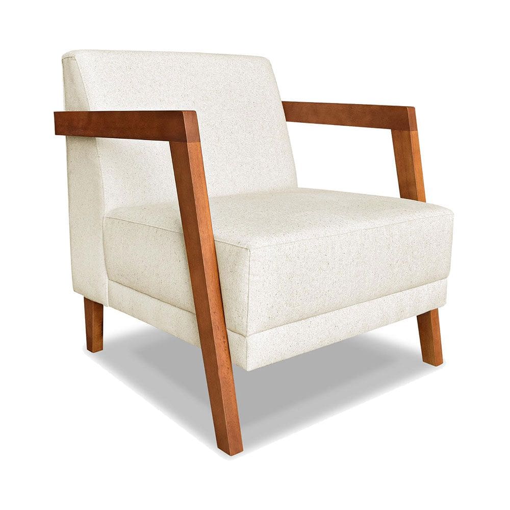 Poltrona Decorativa Natália Linho Natural Base em Madeira Castanho - Pallazio