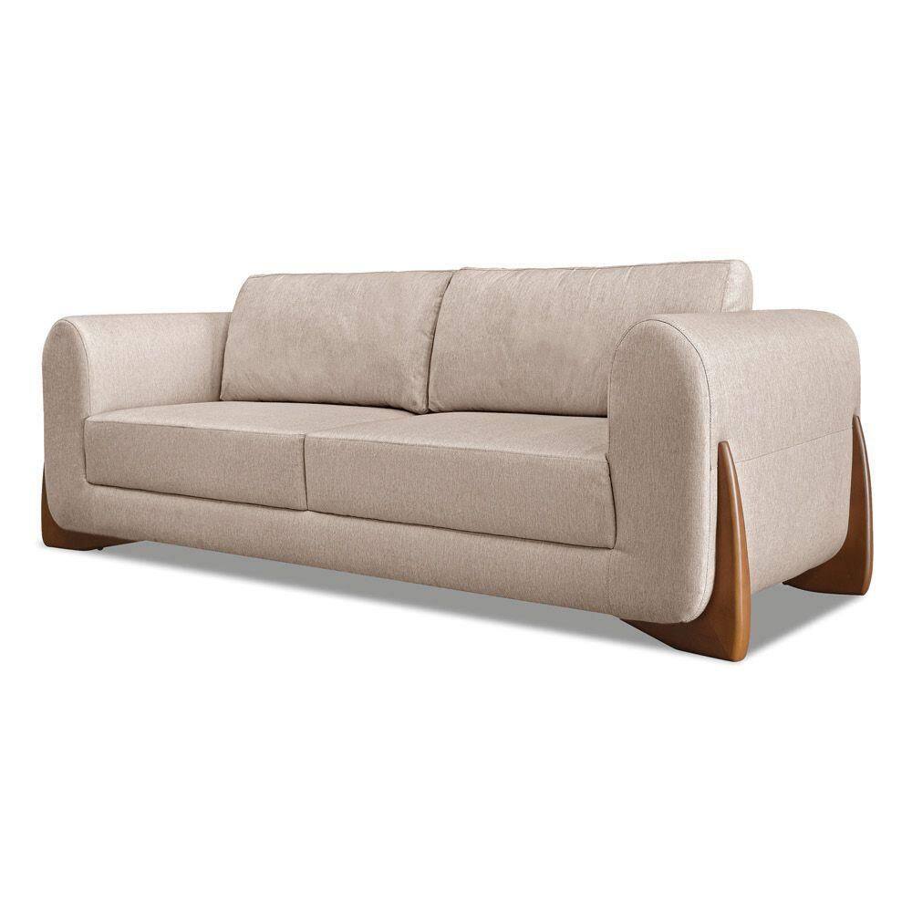 Sofá 3 Lugares Base De Madeira Clarissa 220 Cm Linho S04 - D`rossi Cor Areia