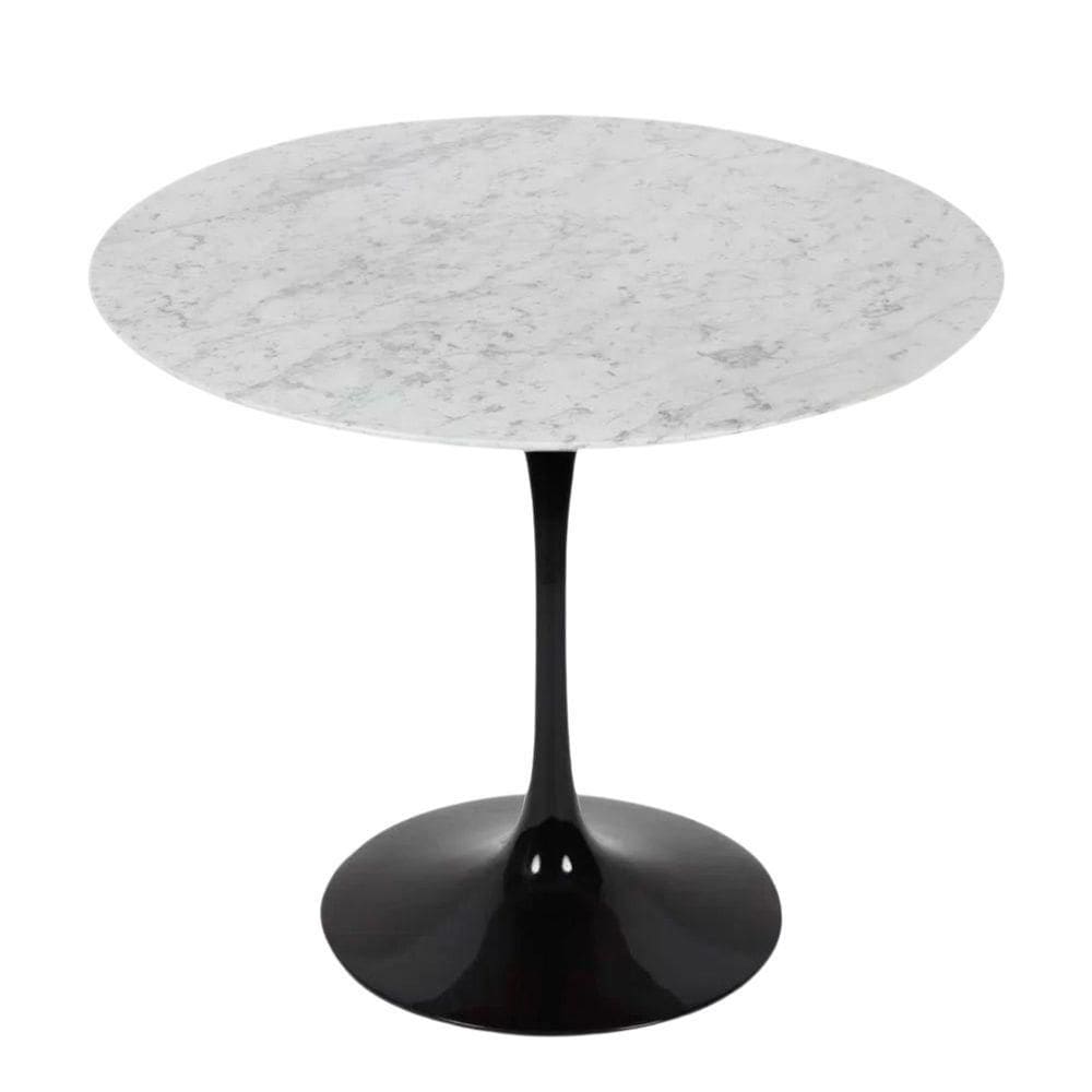 Mesa De Jantar Tulipa Saarinen Redonda 150 Cm Mármore Carrara Base Branca