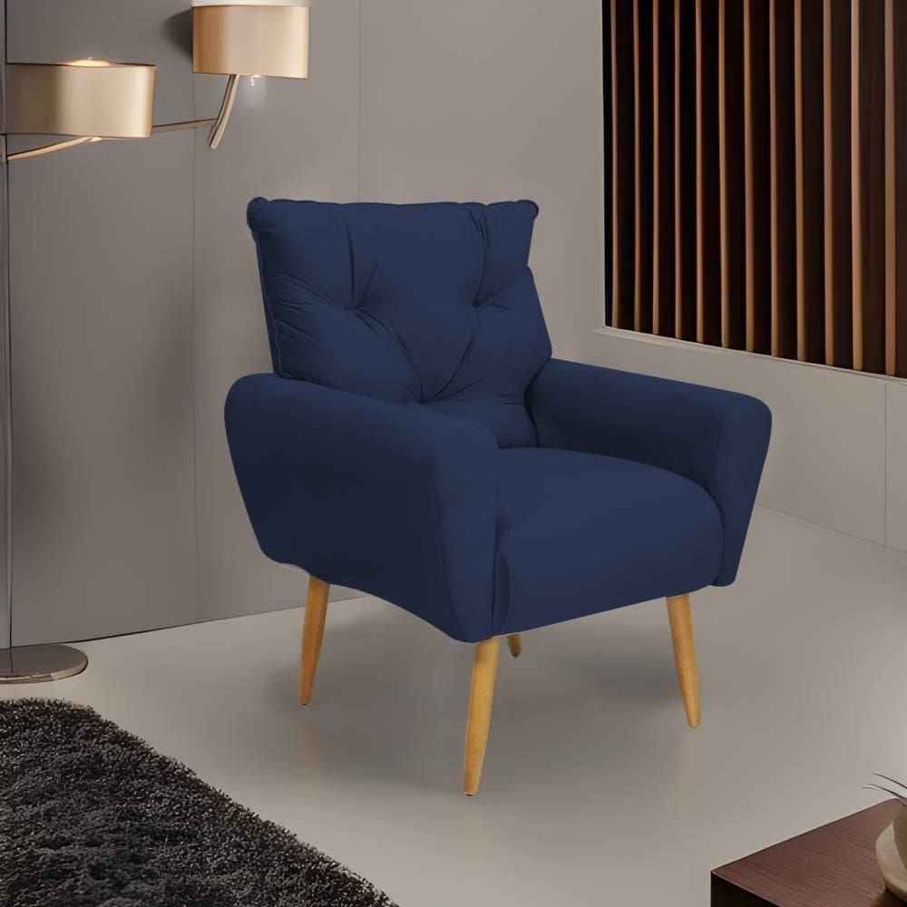 Poltrona Decorativa Para Denver Veludo Matrix - Azul Azul