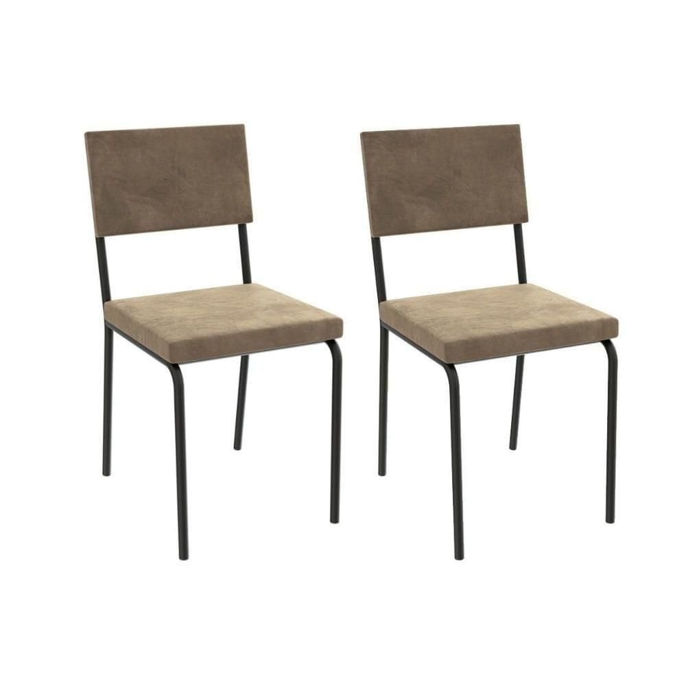 Cadeira Sala De Jantar Zaria Kit 2 Un Preto Fosco/bege A036 Suede Veludo - Kappesberg