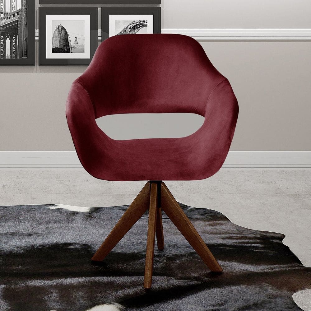 Poltrona Decorativa Zara Pé Giratório de Madeira Sala Recepção Bordô