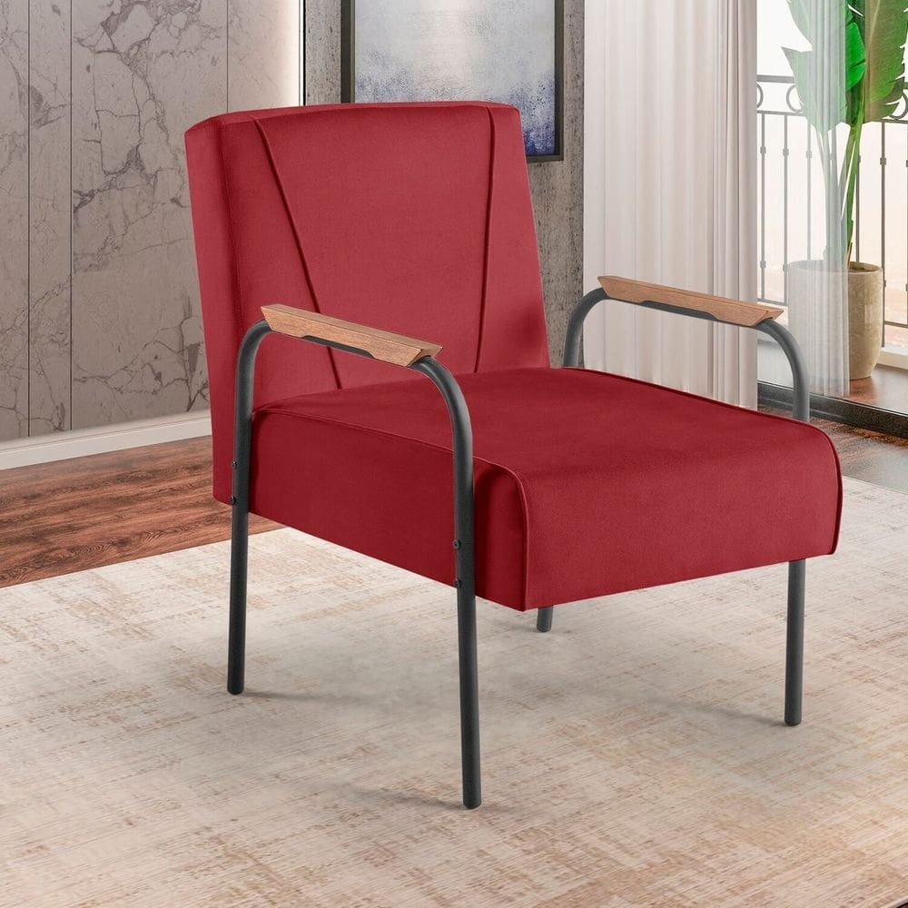 Poltrona para Sala de Estar Apolo Estilo Contemporâneo Vermelho