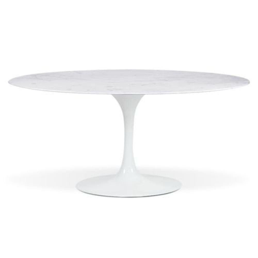 Mesa De Jantar Saarinen Oval 198x122 Cm Mármore Branco Extra Base Branca