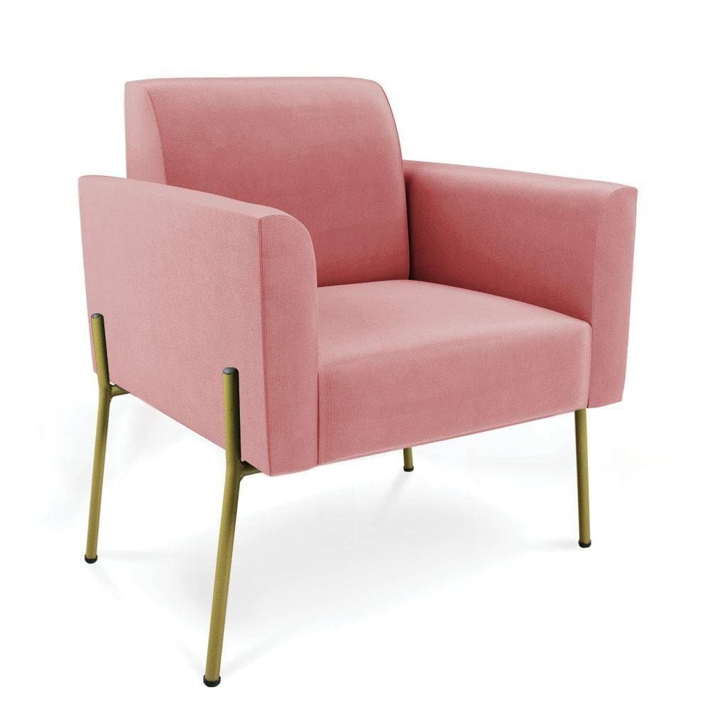 Poltrona Pé De Ferro Dourado Decorativa Marisa Suede D03 Rose