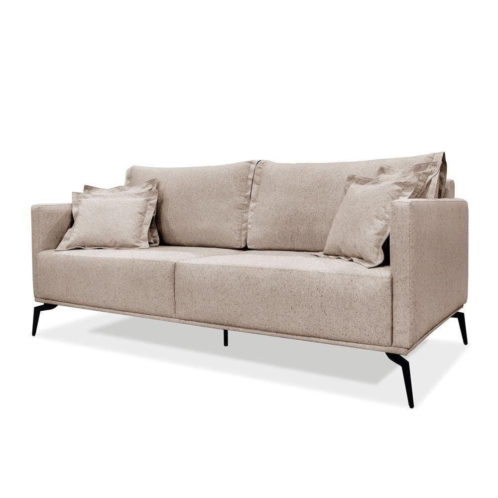 Sofá 2 Lugares Pé De Ferro Preto Rafaela 180 Cm Linho S04 - D`rossi Cor Areia
