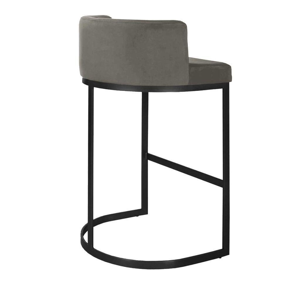 Banqueta Alta Estofada Estrutura Aço Carbono Belly Ii Base Preto 65cm Suede Bege