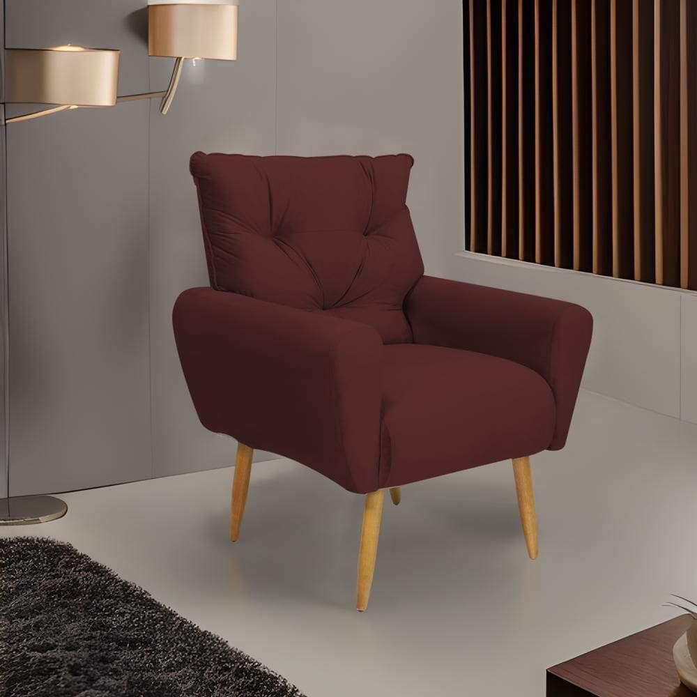 Poltrona Decorativa Para Denver Veludo Matrix - Vinho Vinho