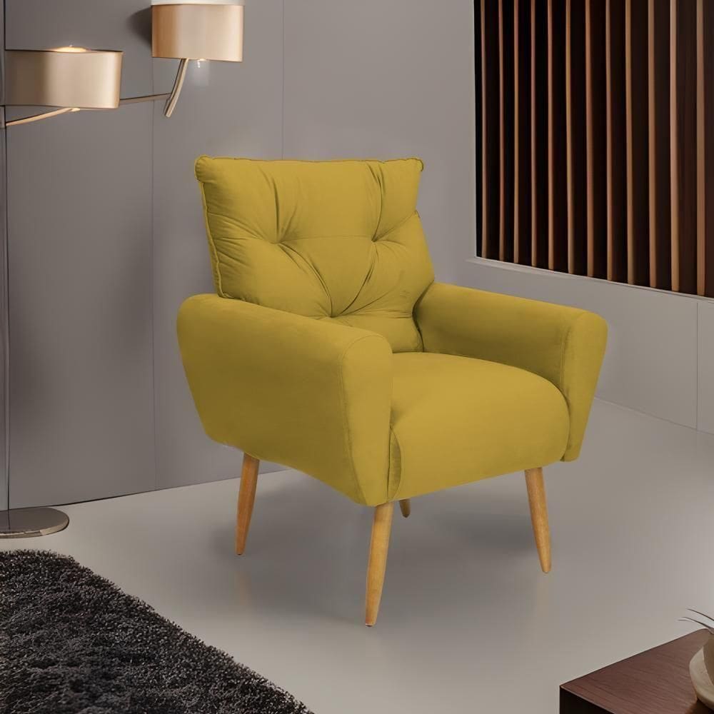 Poltrona Decorativa Para Denver Veludo Matrix - Amarelo Amarelo