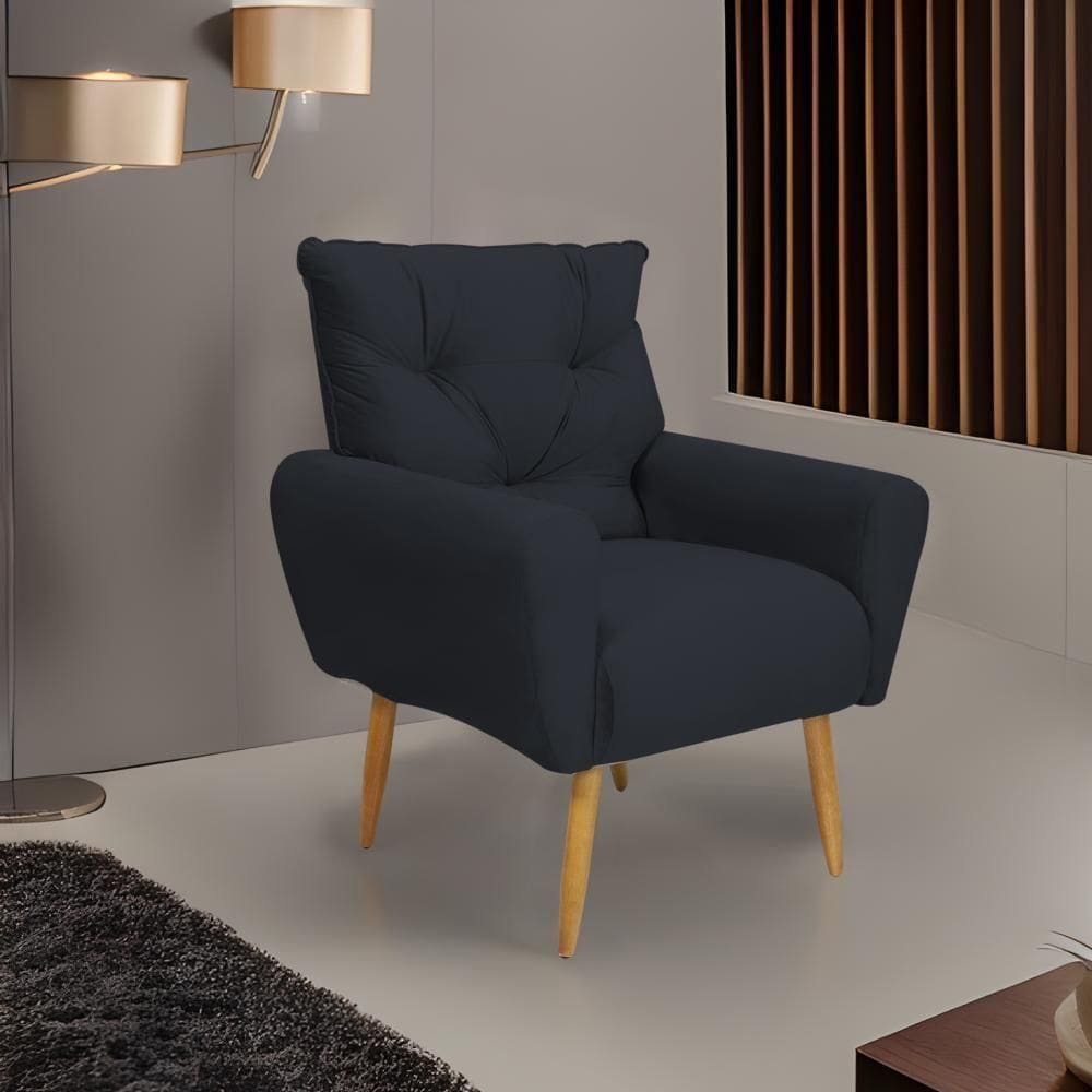 Poltrona Decorativa Para Denver Veludo Matrix - Preto Preto
