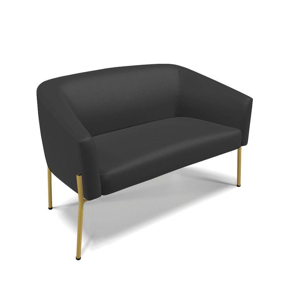 Sofá Namoradeira 2 Lugares Pé De Ferro Dourado Stella Corino Preto D03 - D`rossi