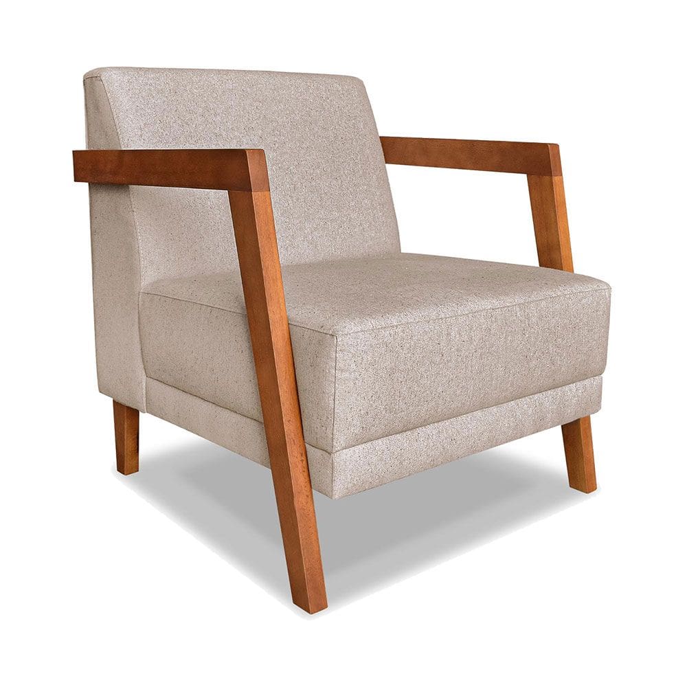 Poltrona Decorativa Natália Linho Base em Madeira Castanho - Pallazio