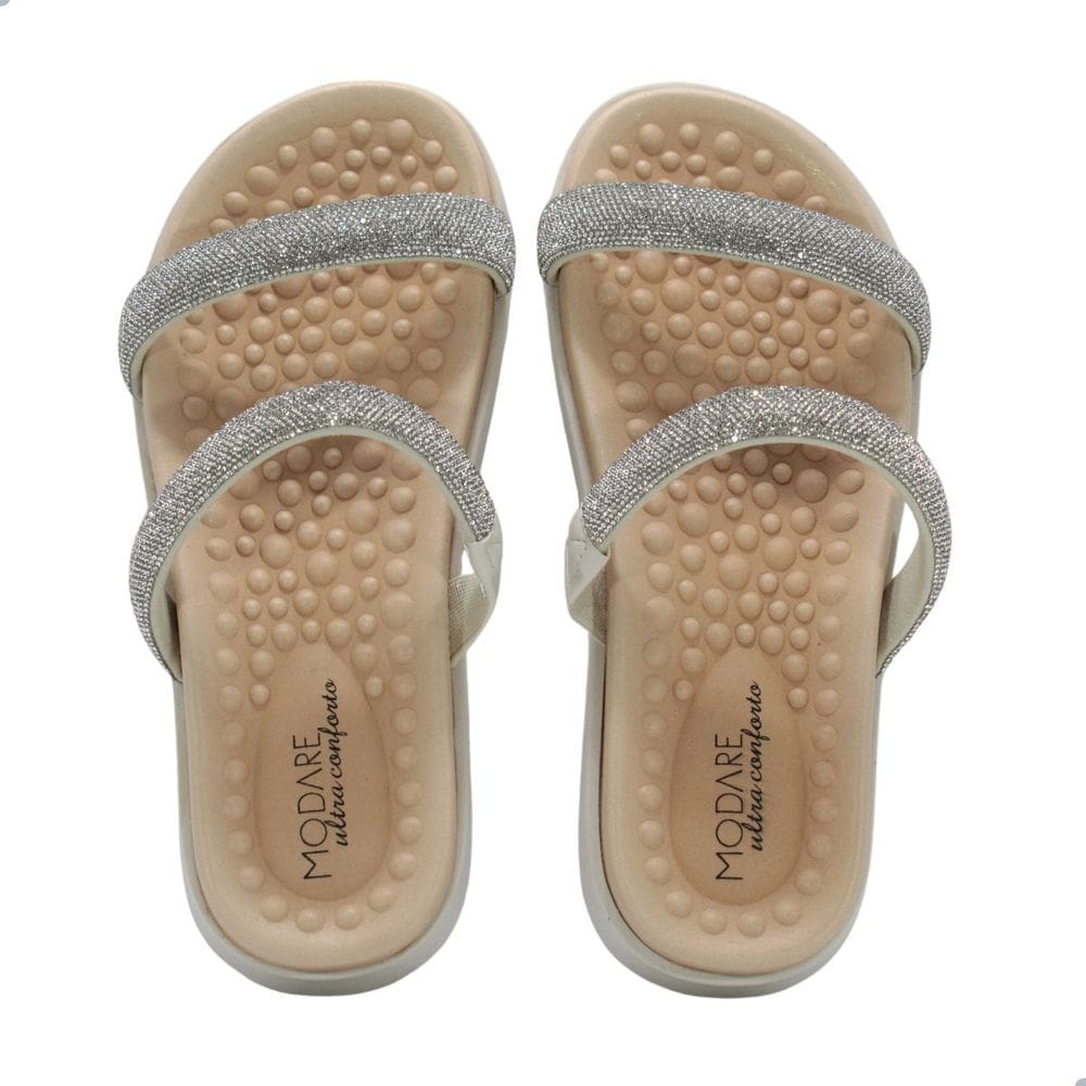 Tamanco Modare Conforto Strass Branco Off