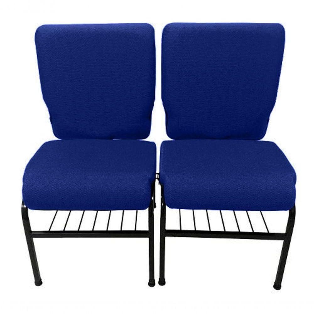 02 Cadeiras Para Igrejas C/ Porta Biblía E Porta Cálice Azul