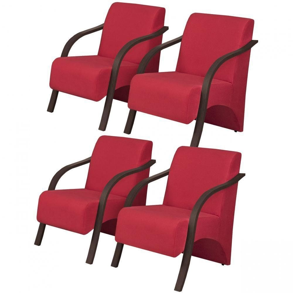 Kit 4 Poltronas Decorativas 1 Lugar Braço Pé Madeira Suede