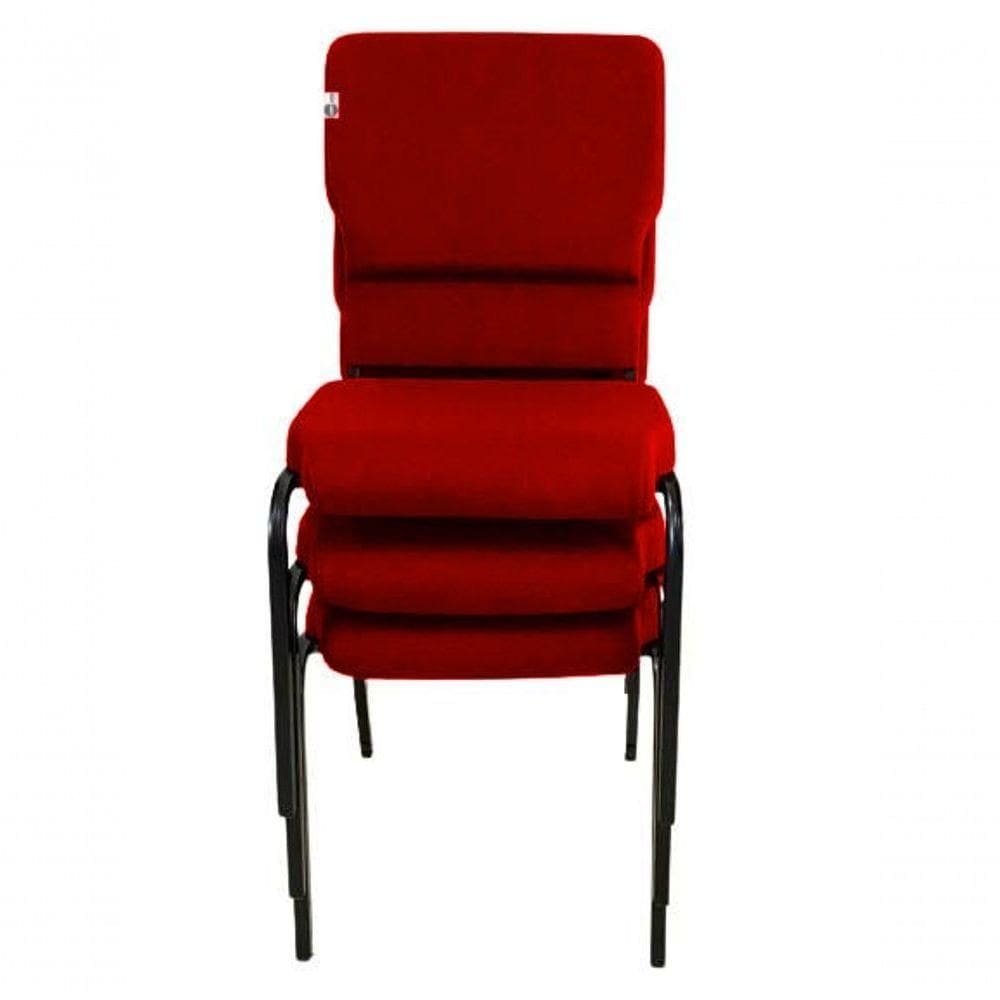 03 Cadeiras Empilhável Para Igrejas Evangélicas Linha Church Vermelho
