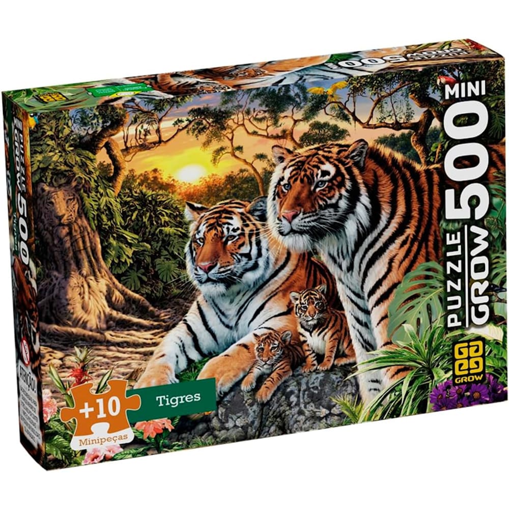 Quebra Cabeça Mini Puzzle 500 peças TIGRES Grow