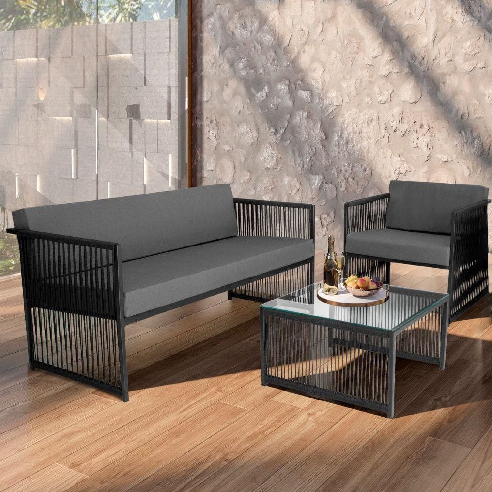 Conjunto Para área Externa De Corda Náutica Preto-cinza