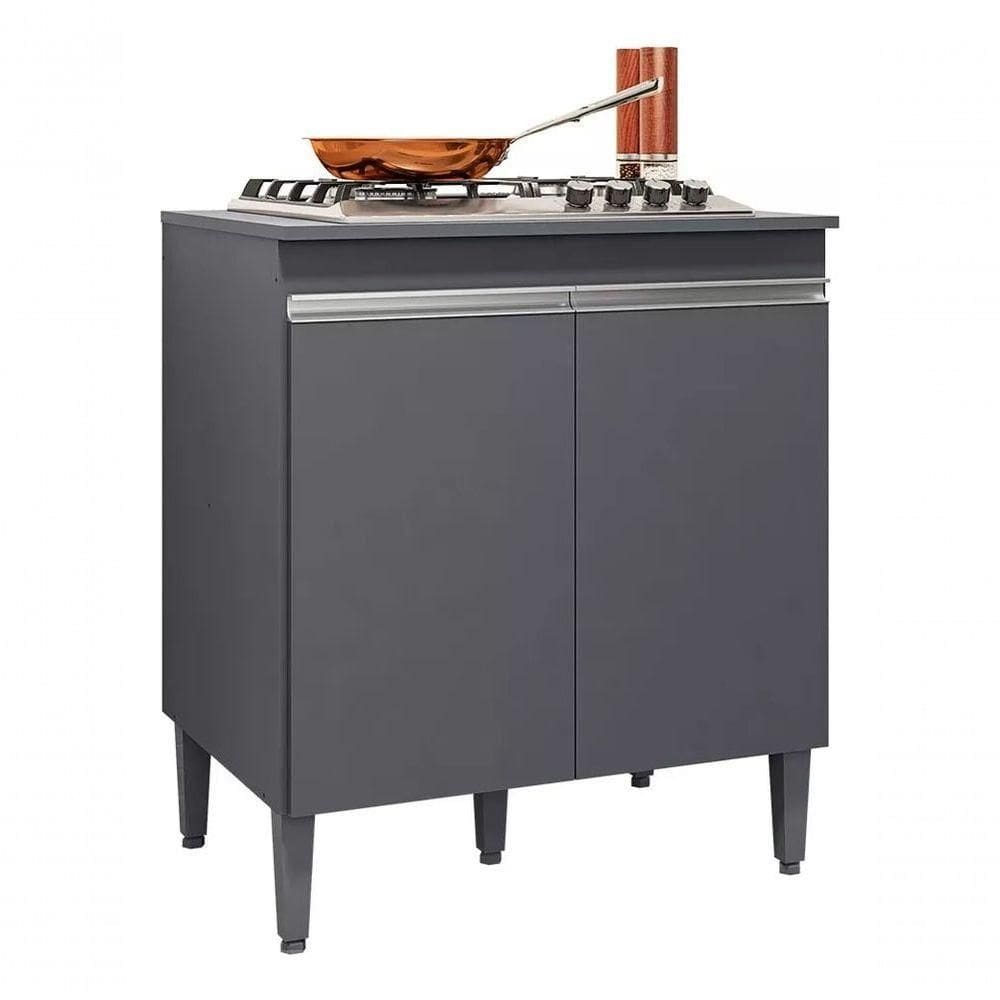 Balcão Para Cooktop Armário De Cozinha Andréia - Ajl Móveis Cor Cinza