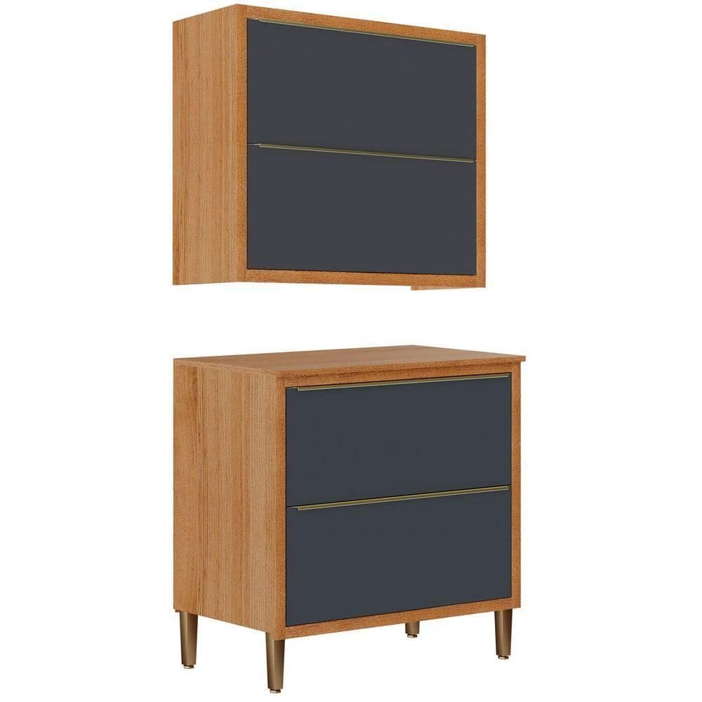 Kit Balcão De Cozinha Com Armário Aéreo 80 Cm Opala Carvalho-grafite
