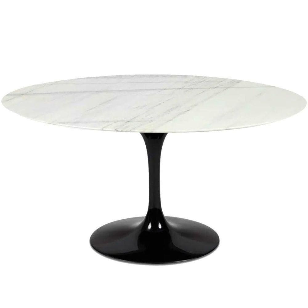 Mesa De Jantar Saarinen Oval 120x80 Cm Mármore Branco Extra Base Preta