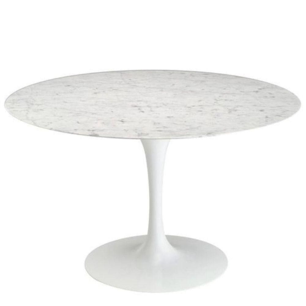 Mesa De Jantar Tulipa Saarinen Redonda 160 Cm Mármore Carrara Base Branca