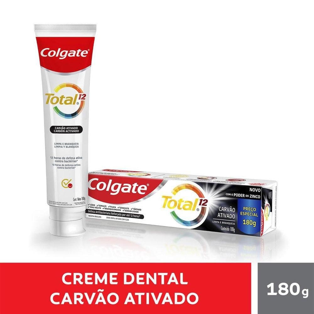 Creme Dental Colgate Total 12 Carvão Ativado 180g