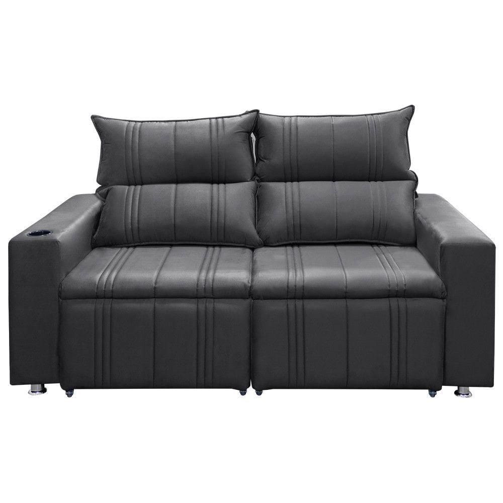 Sofá 2 Lugares Reclinável Madri Suede Shop Das Cabeceiras Chumbo