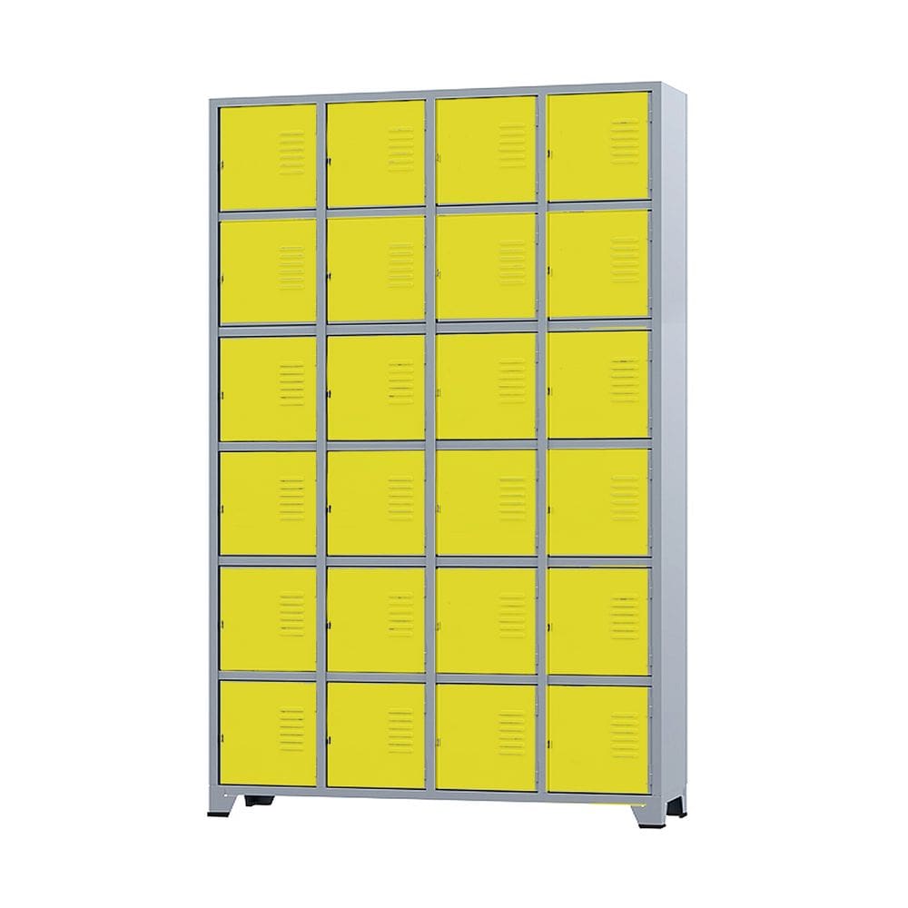 Armário Roupeiro De Aço 24 Portas Para Vestiário Academia Locker Amarelo com Chave