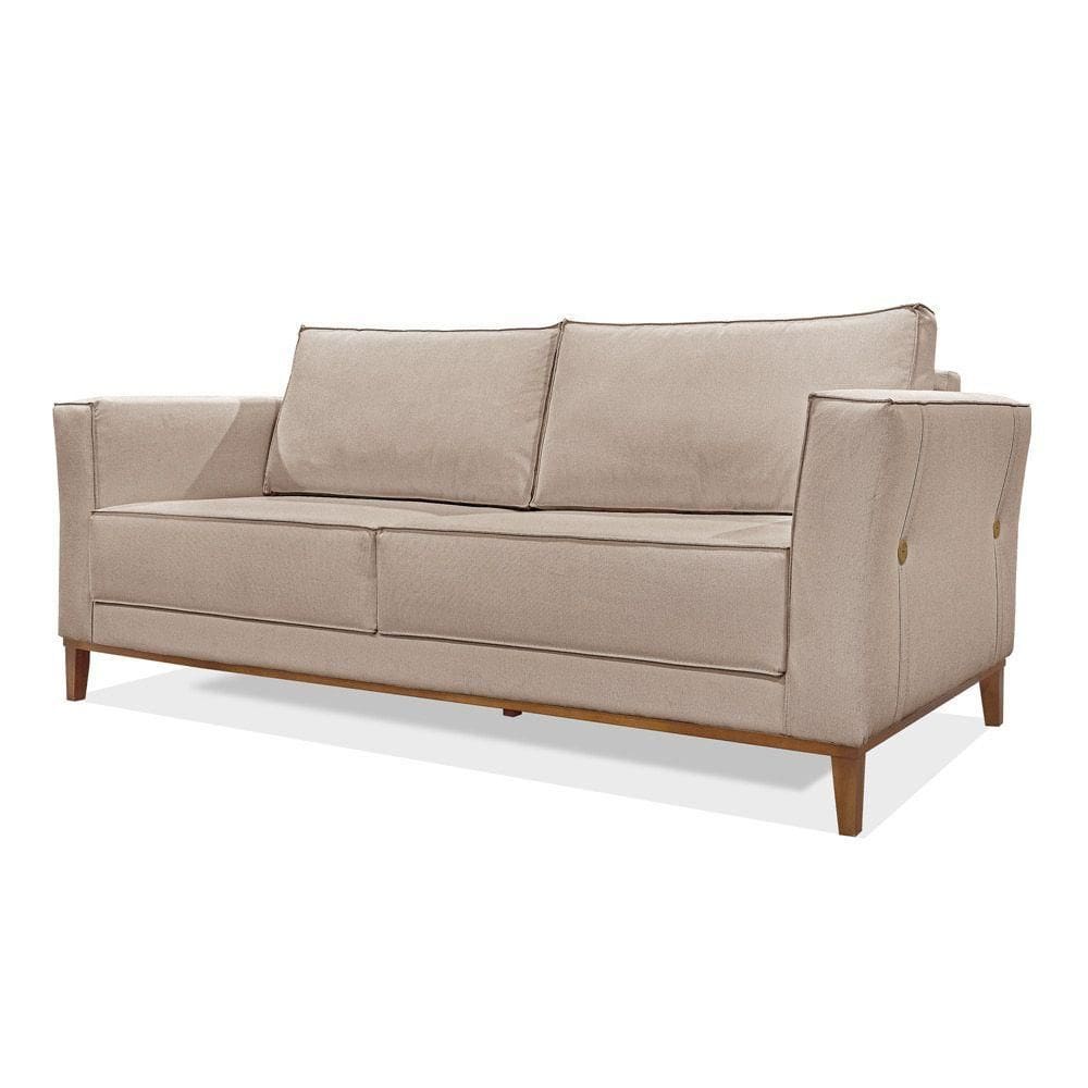 Sofá 3 Lugares Base De Madeira Grace 230 Cm Linho S04 - D`rossi Cor Areia