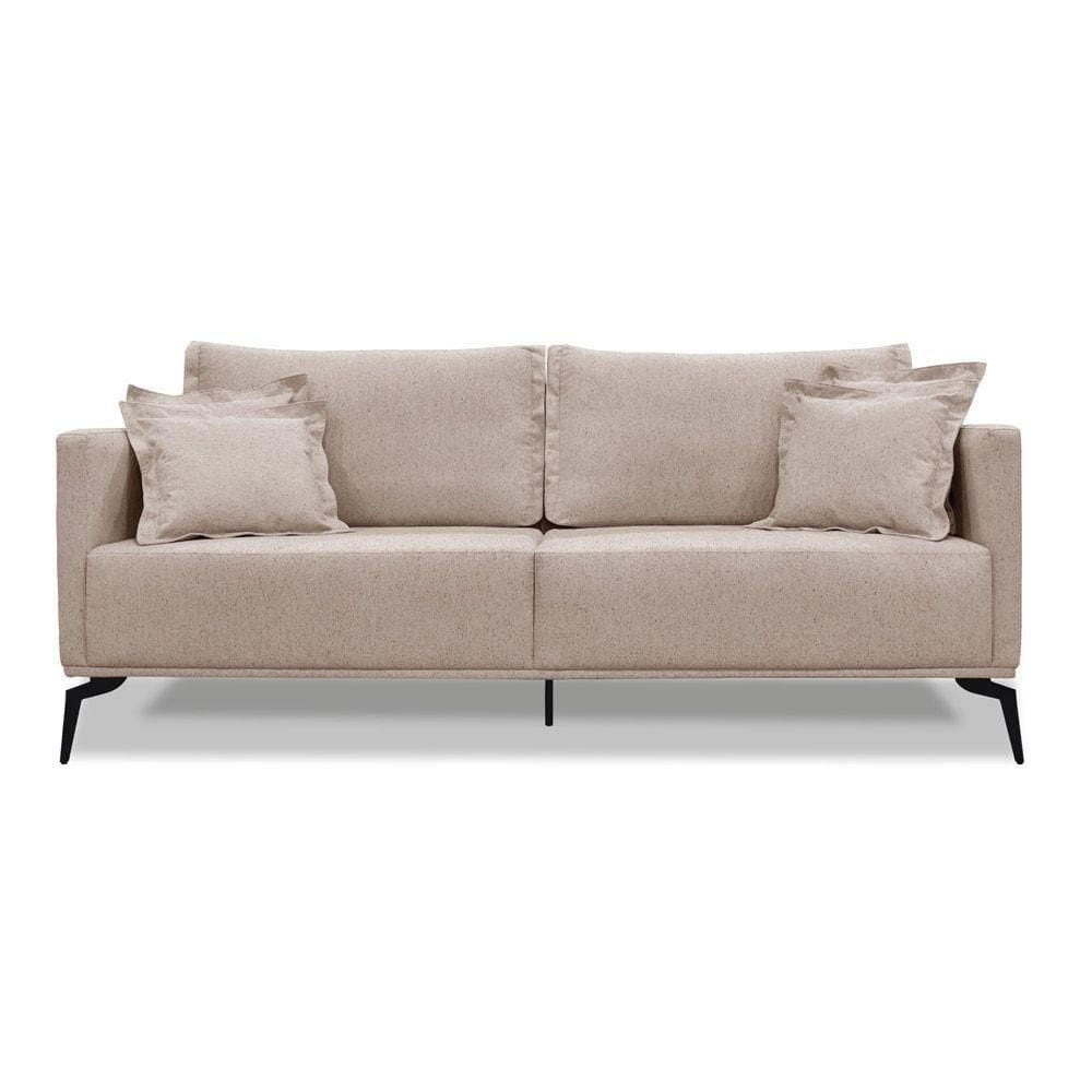Sofá 3 Lugares Pé De Ferro Preto Rafaela 220 Cm Linho S04 - D`rossi Cor Areia