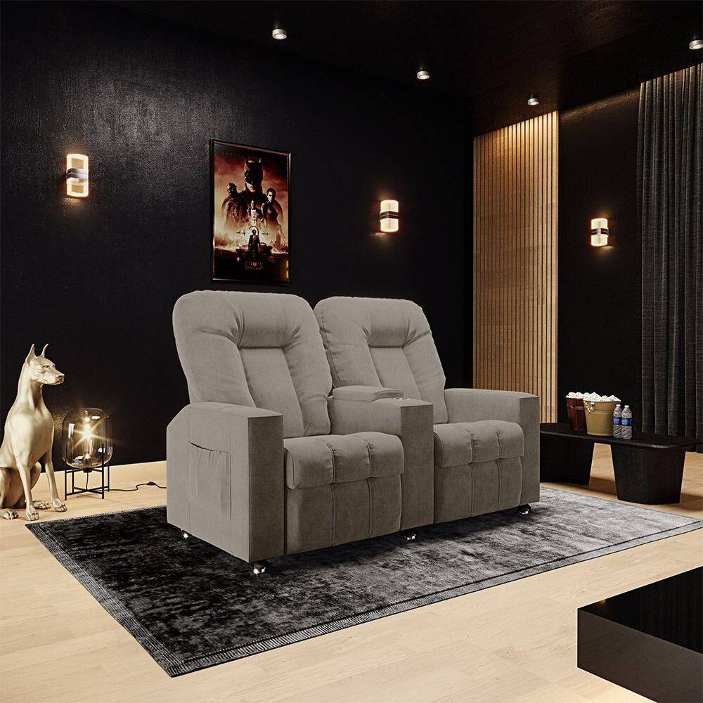 Poltrona Reclinável 2 Lugares Para Sala De Cinema Arsenal Veludo Capuccino