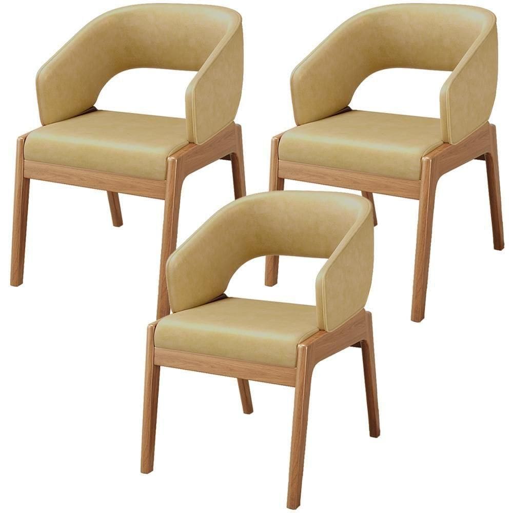 Kit 03 Cadeiras De Jantar E Estar Living Estofada Lince L02 Couríssimo Casco Fendi - Lyam Decor