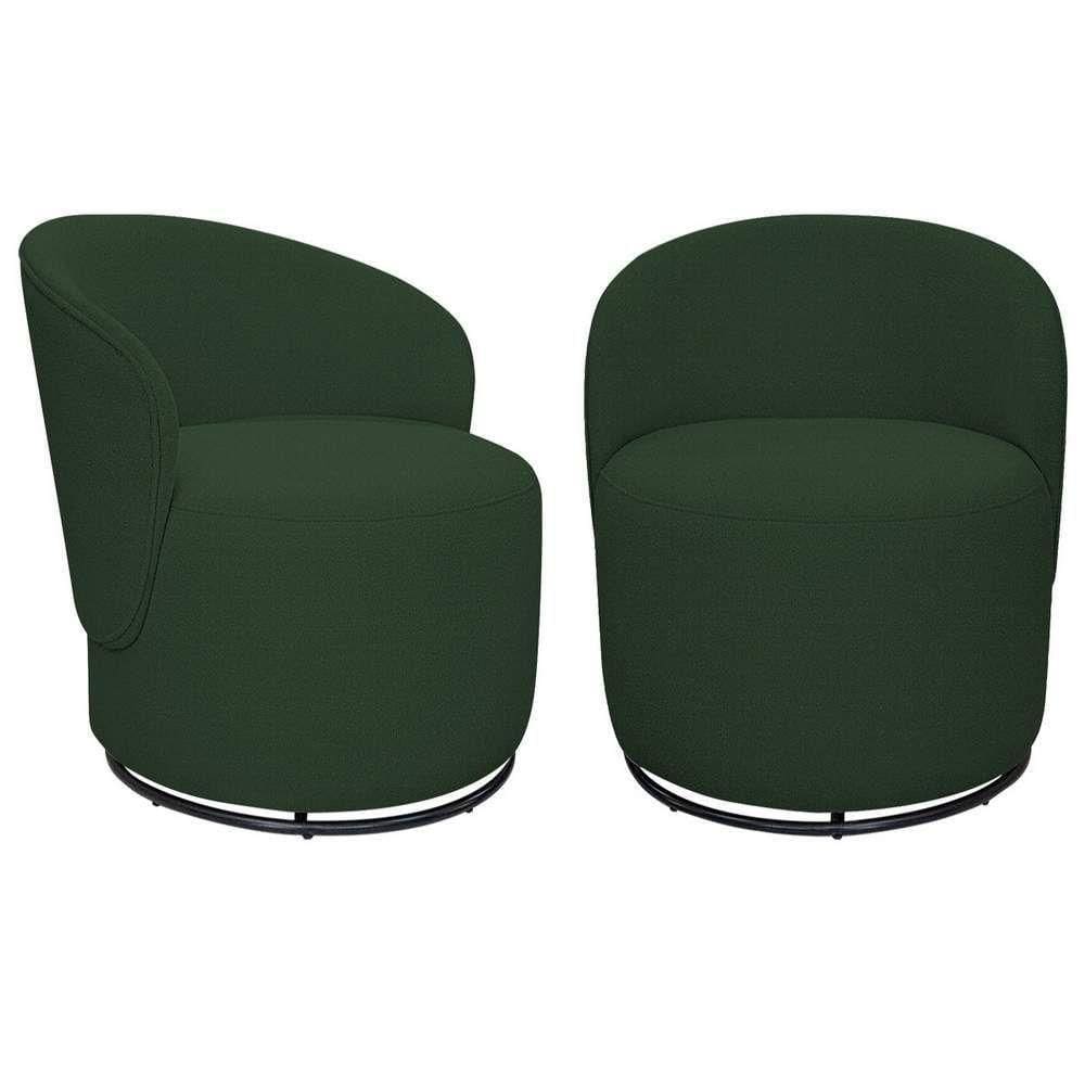 Kit 02 Poltronas Decorativas Giratórias Sala De Estar Recepção Valentina Linho - Amarena Móveis Cor Verde