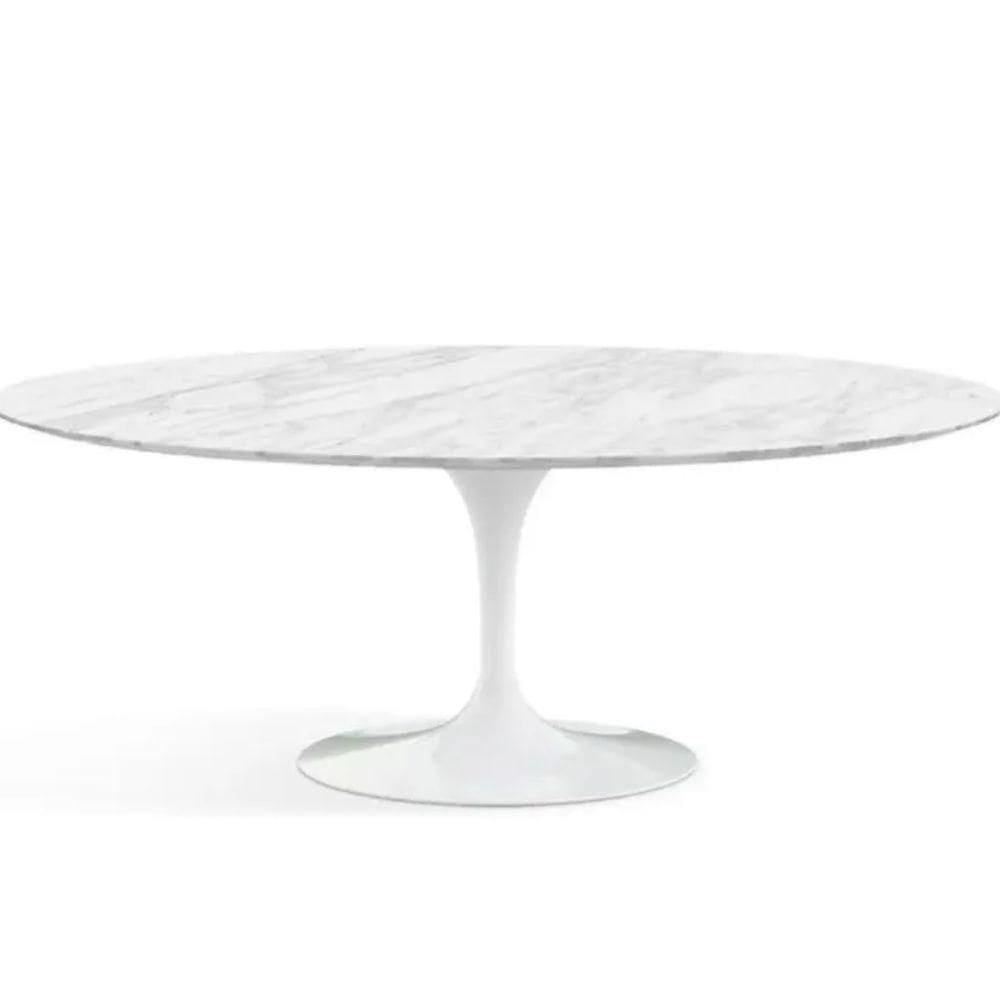Mesa De Jantar Saarinen Oval 180x100 Cm Mármore Carrara Base Branca