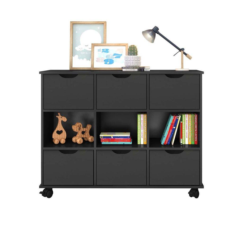 Nicho Organizador Preto com 6 Gavetas Pretas e Rodízios - Qmovi