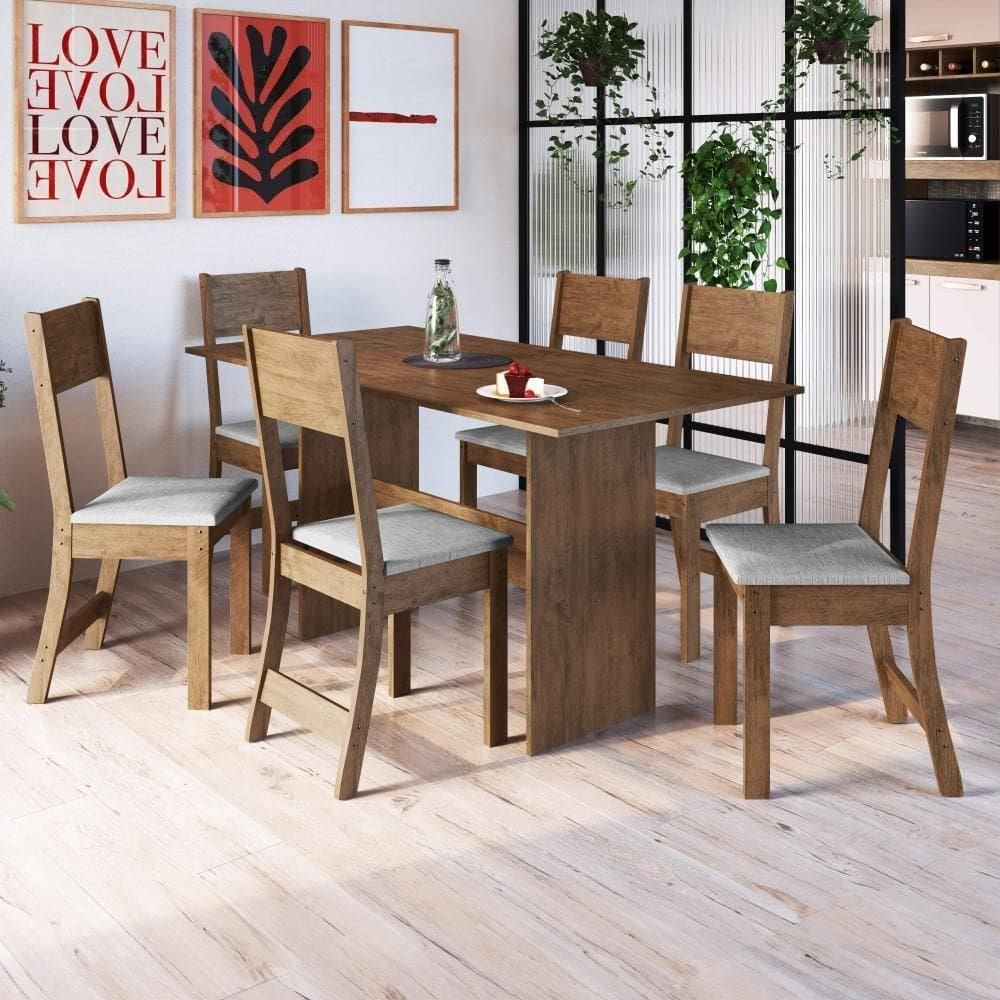 Conjunto Sala De Jantar Fidelitá Siena Com 6 Cadeiras Noce Assento Linho