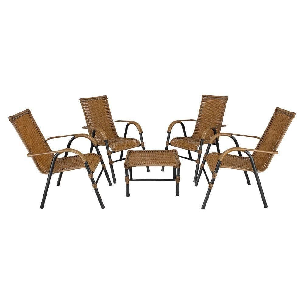 Conjunto De Mesa De Centro E 4 Cadeiras Bela Para área Externa Caramelo