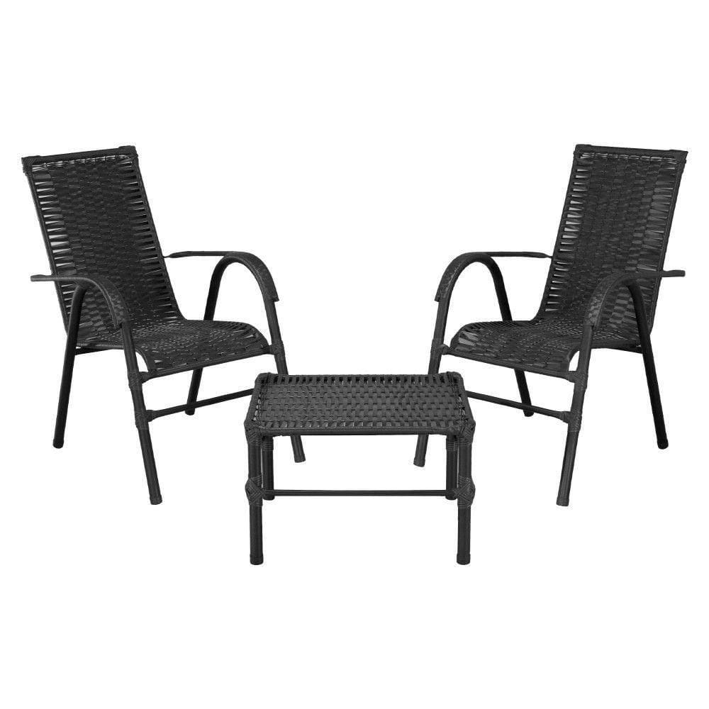 Conjunto De Mesa De Centro E 2 Cadeiras Bela Para área Externa Preto