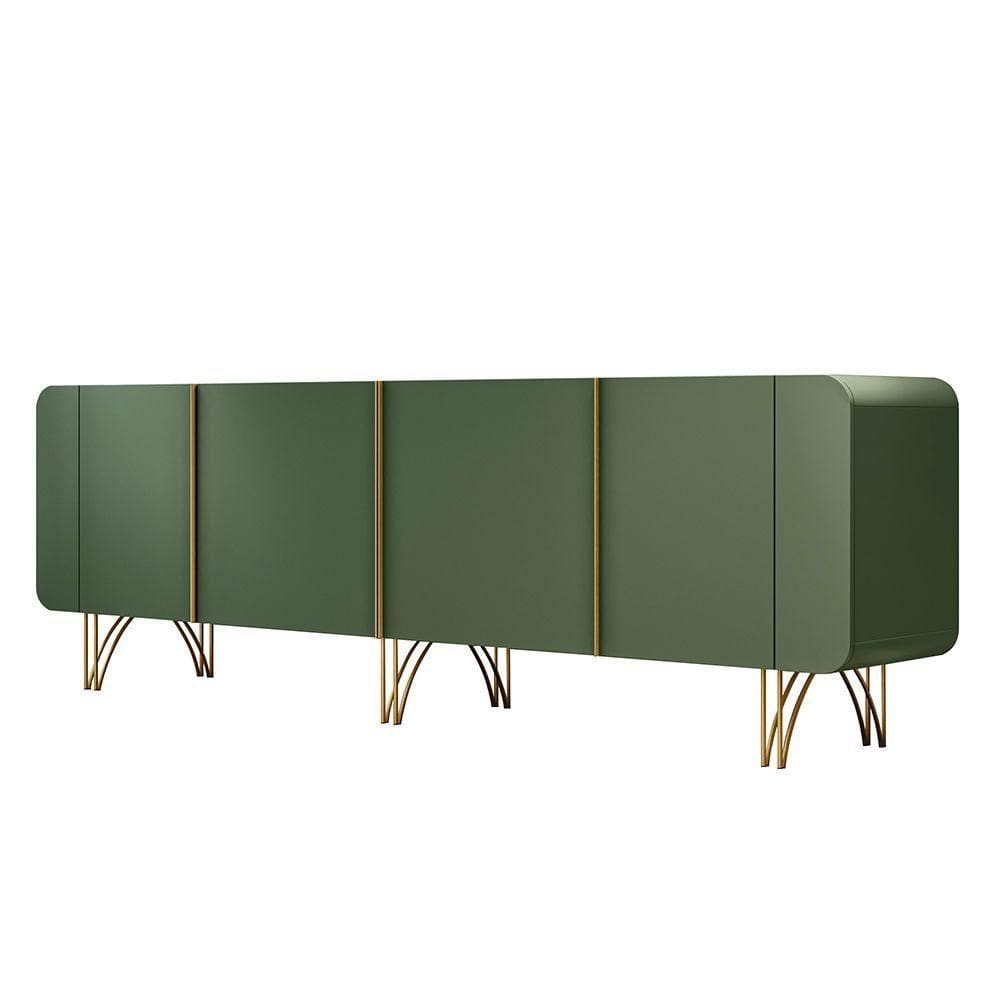 Aparador Buffet Pé Em Aço Dourado Anabelle 220 Cm Verde Pistache H01 - D`rossi