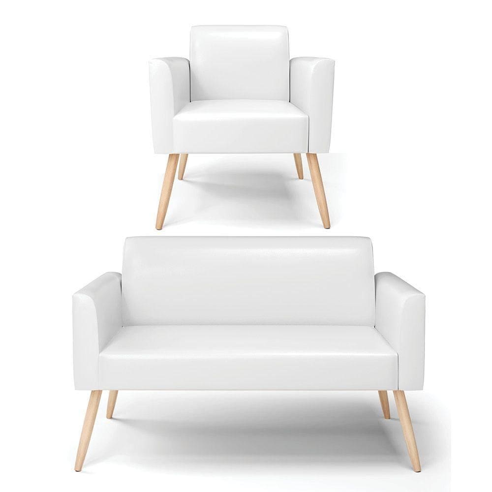 Sofá Namoradeira Com Poltrona Pés Palito Natural Marisa Corano Branco D03 - D`rossi