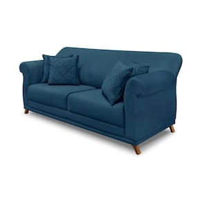 Sofá 2 Lugares Pé De Madeira Julieta 180 Cm Veludo S04 - D`rossi Cor Azul Marinho